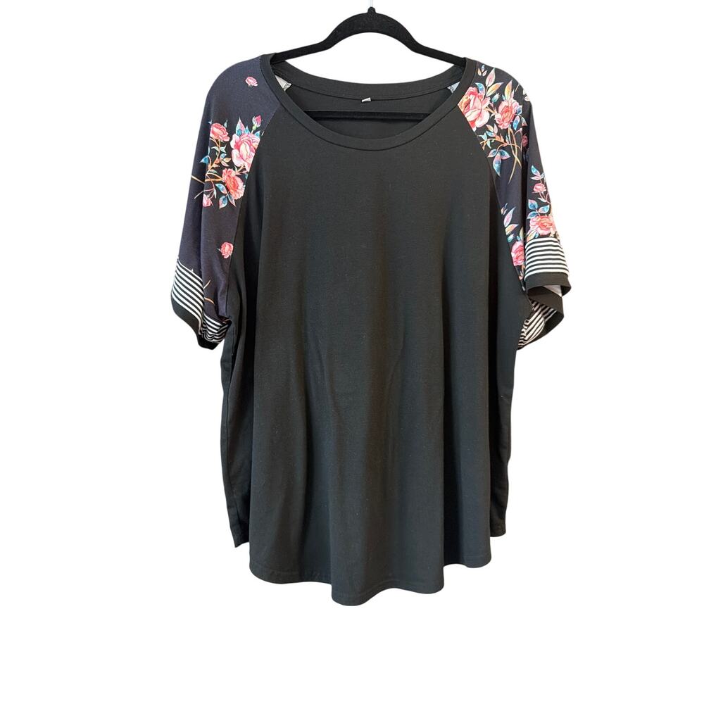 TIYOMI Women's Plus Size Floral Stripe Sleeve Raglan Tunic Shirt Size 3XL 3X